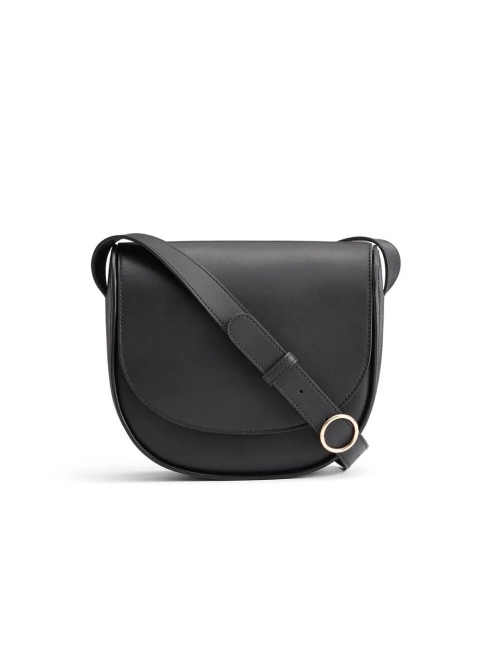 Cuyana Modern Saddle Bag Womens Black Good Leather Crossbody Purse Gold Ring